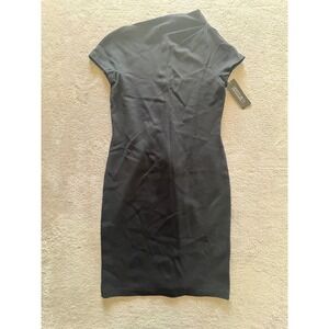 Lafayette 148 New York Black Asymmetric Neck Sheath Dress PDG45R-J003 Womens 4P